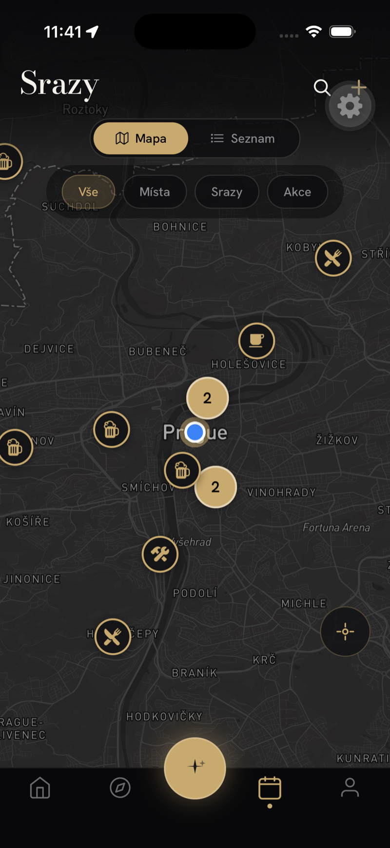 Mapa srazů v okolí